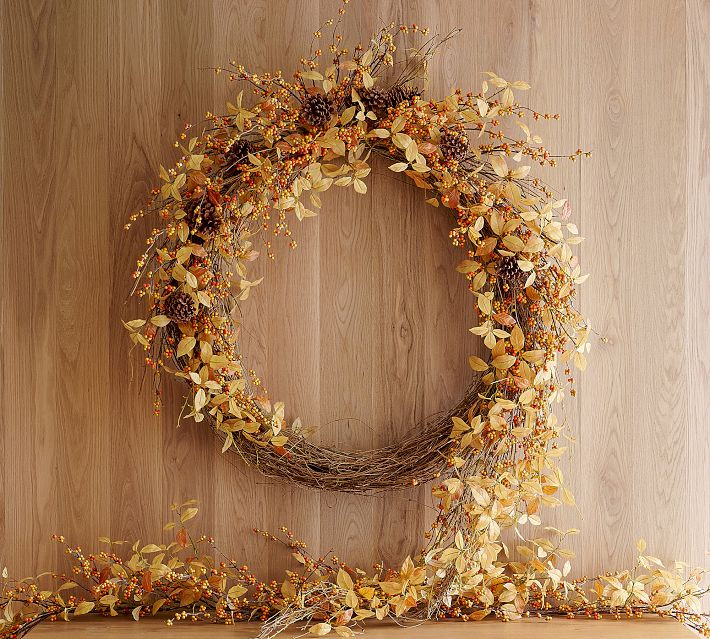 Faux Oversized Golden Leaf and Berry Wreath | Pottery Barn (US)