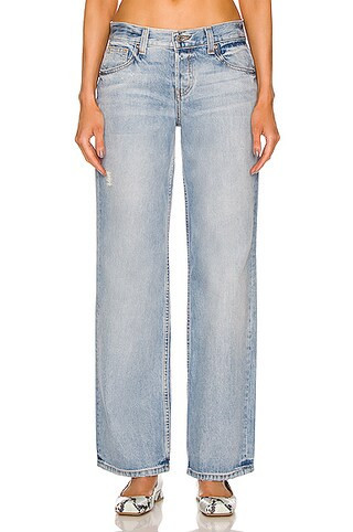 EB Denim Low Rise Baggy Jeans in Laguna - Denim-Light. Size 26 (also in 27, 28, 29, 30, 31, 32, 33). | FWRD 