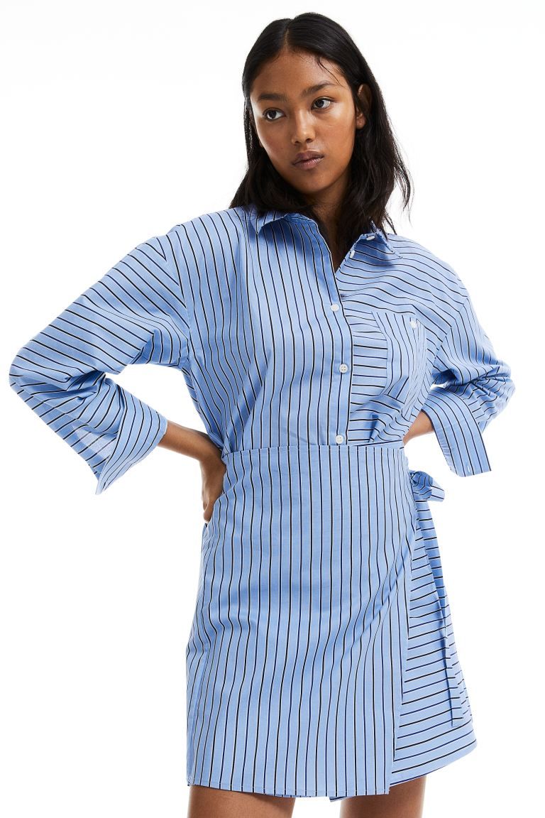 Wrap-skirt Shirt Dress - Light blue/striped - Ladies | H&M US | H&M (US + CA)