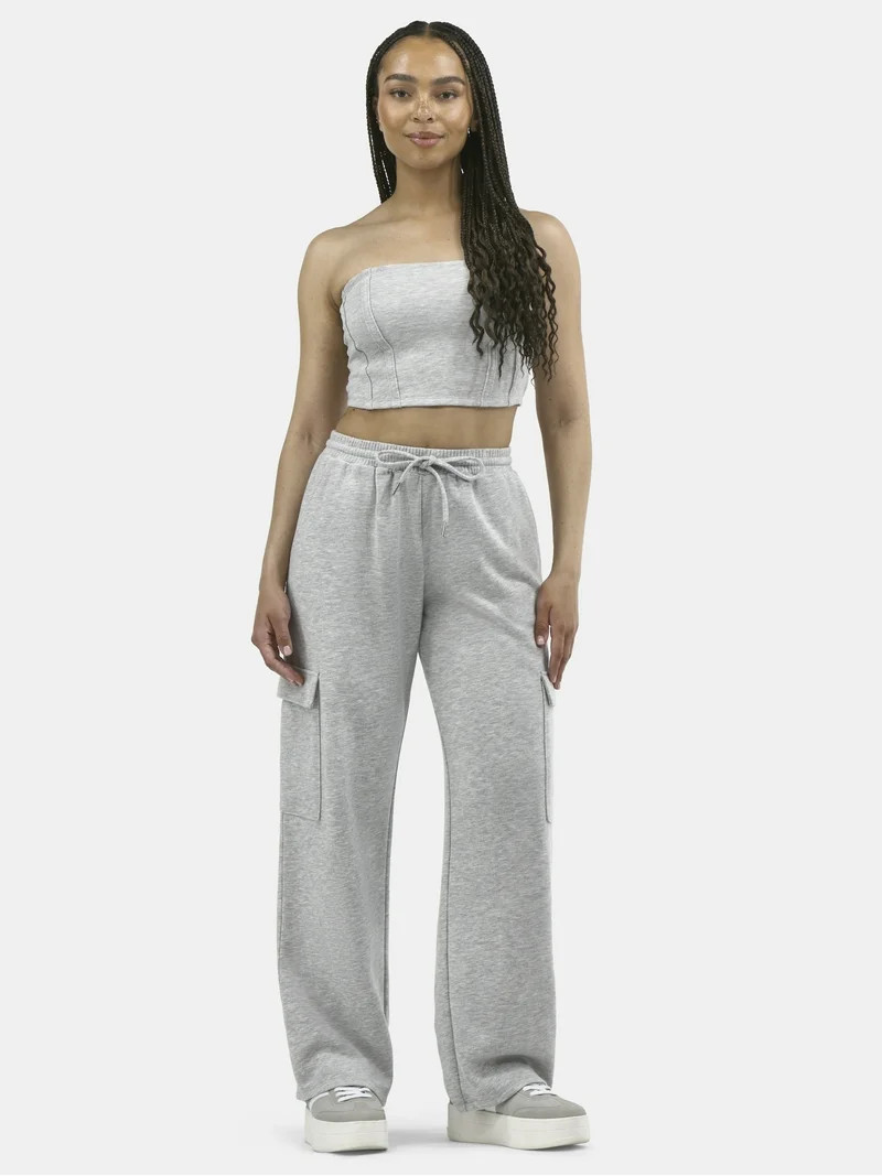 No Boundaries Tube Top and Cargo Sweatpants Set, 2-Piece, Women's | Walmart (US)