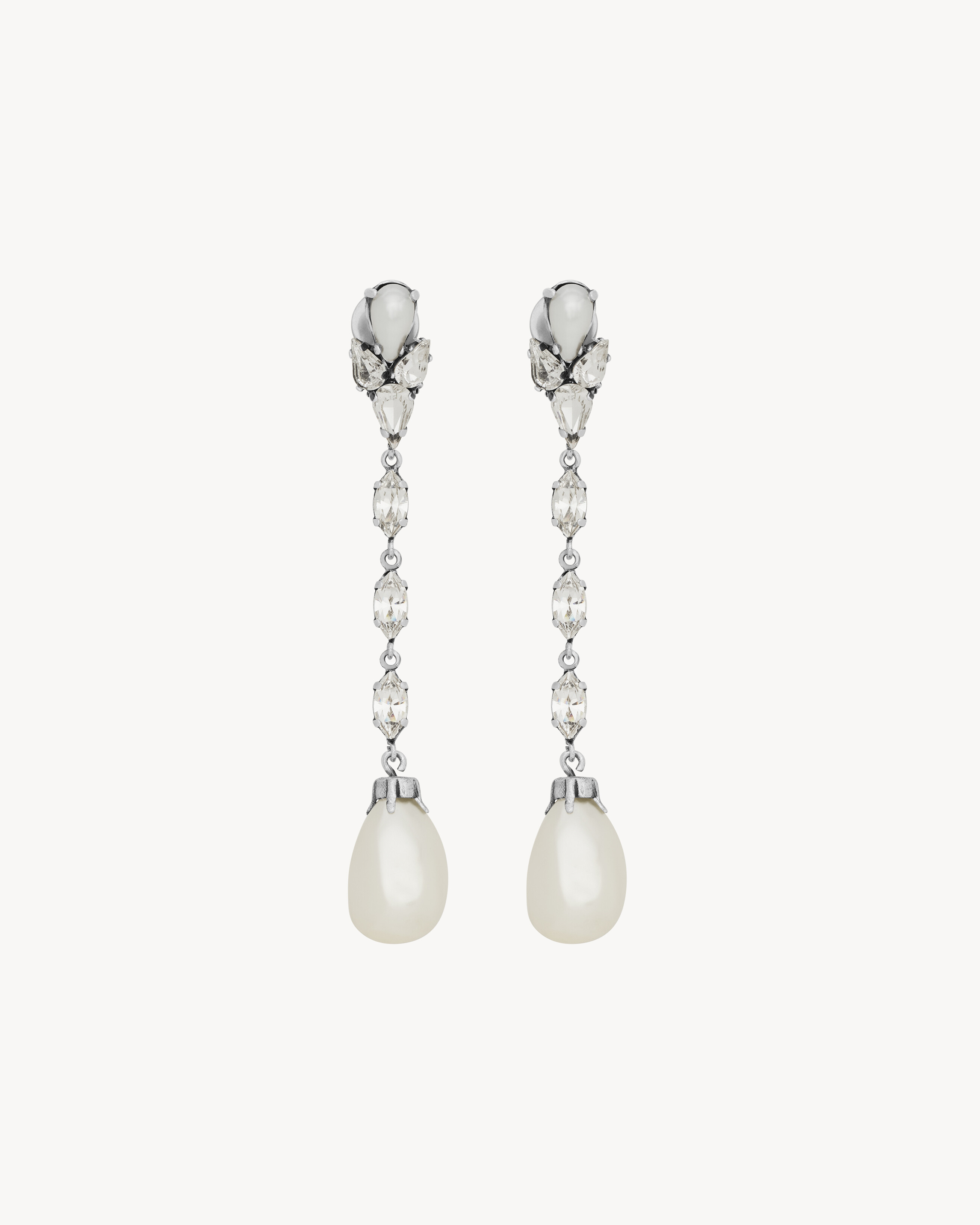 Saint Laurent Pearl Drop Earrings In Metal - Silver - Women - One Size | Saint Laurent Inc. (Global)