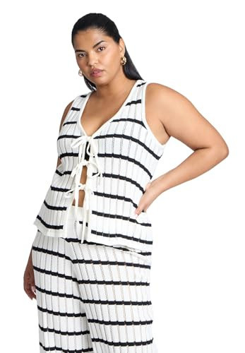 ELOQUII Women's Plus Size Tie Front Tank - 18/20, Horizontal Stripe Arctic Wolf | Amazon (US)