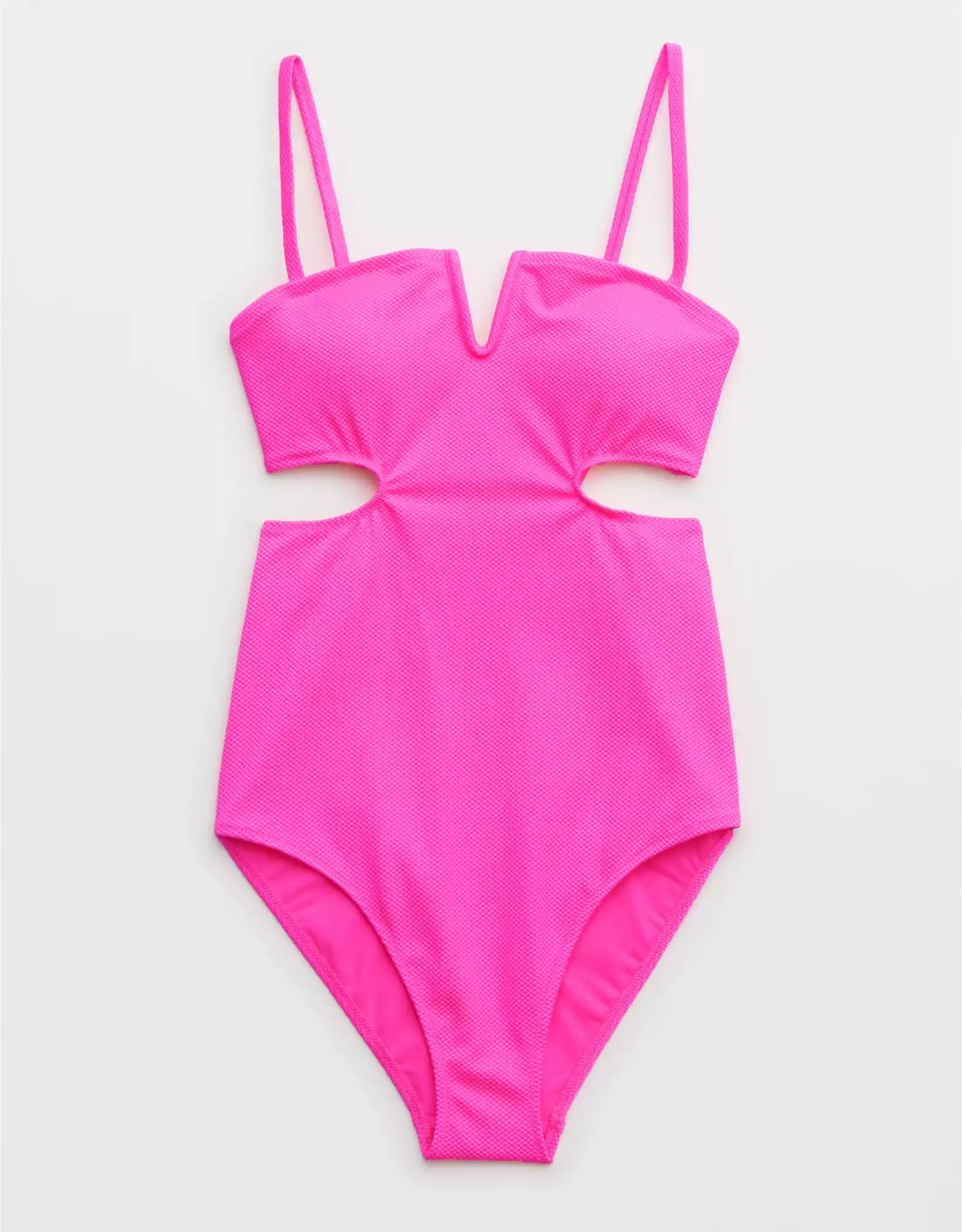 Aerie Shine Pique V Wire Cut Out One Piece Swimsuit | Aerie