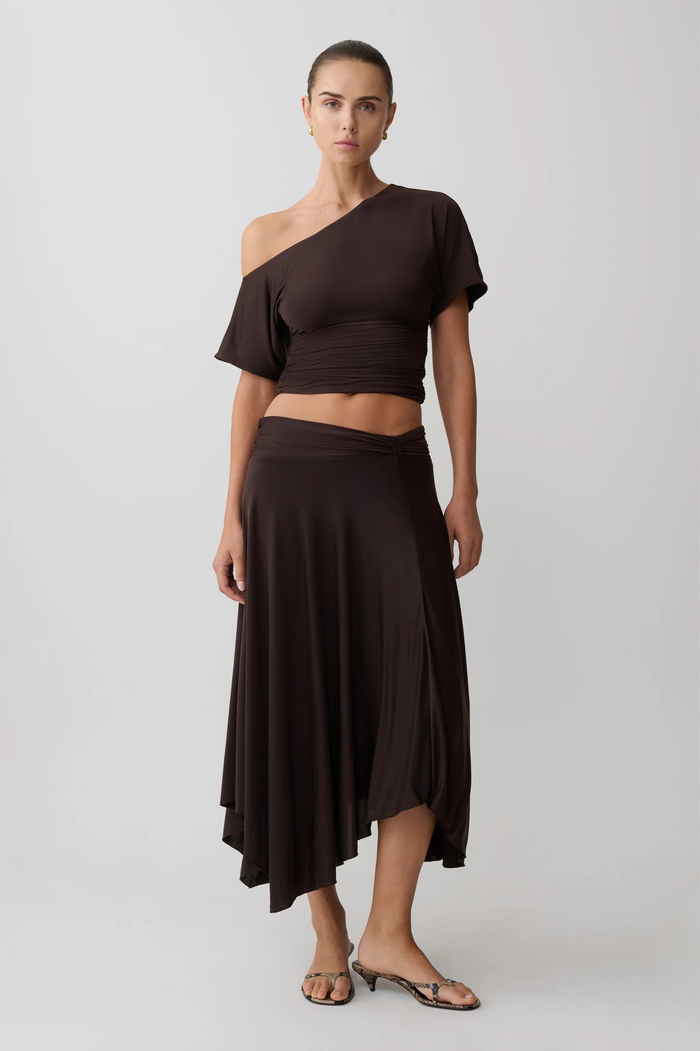 Slinky Midi Skirt - Dark Chocolate | MESHKI US