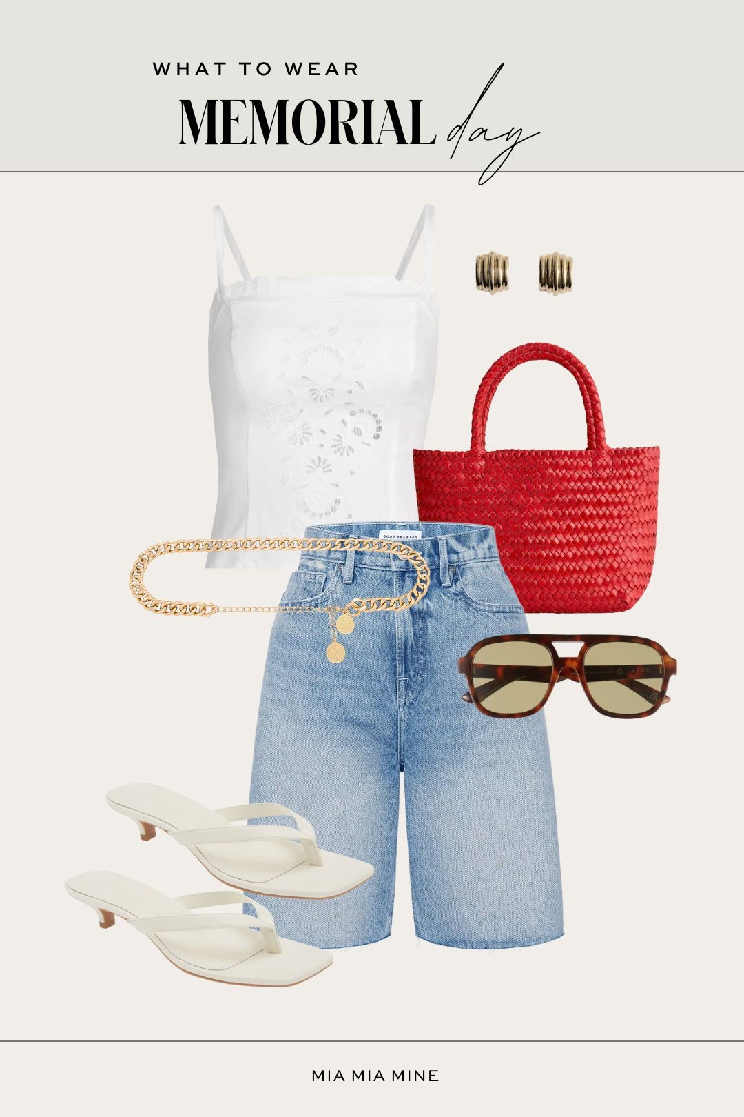 Memorial Day outfit ideas / summer outfit 
Reformation linen top
Good American denim Bermuda shorts
Nordstrom thong sandals
Madewell red braided tote
Revolve chain belt 

#LTKSeasonal #LTKStyleTip #LTKFindsUnder100