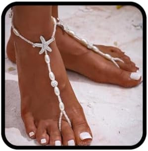 Ursumy Pearl Barefoot Sandals for Wedding Starfish Foot Chains Elastic Bridal Foot Jewelry for Wo... | Amazon (US)