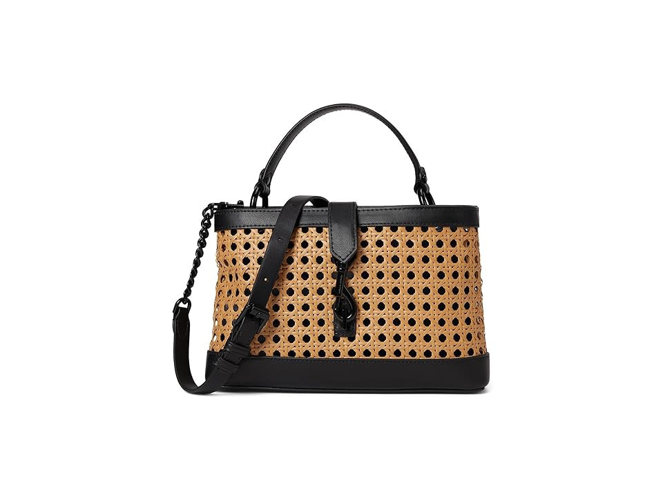 Rebecca Minkoff Megan Top Handle With Caning Cross Body Women's Handbags Natural/Black, Leather | Zappos
