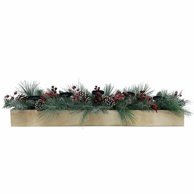 Fraser Hill Farm 42-in 5-Candle Holder w/Frosted Branches, Red Berries, Plaid Bows, Pinecones in ... | Fraser Hill Farm