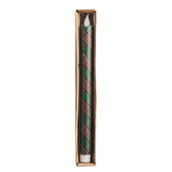 LED Green Tartan Taper Candle | Mud Pie