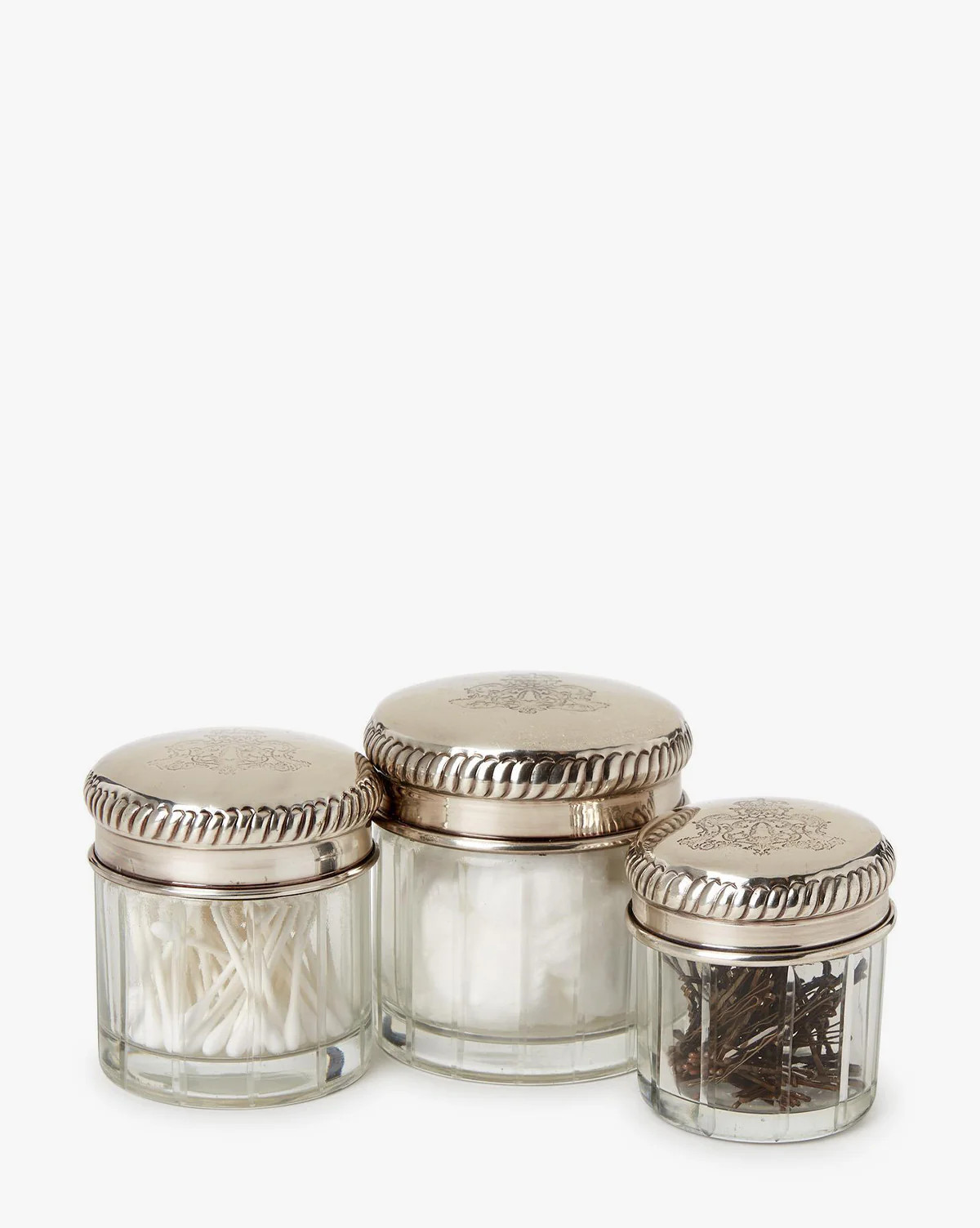 Antique Silver Plated Brass Lidded Glass Jars (Set of 3) | McGee & Co. (US)