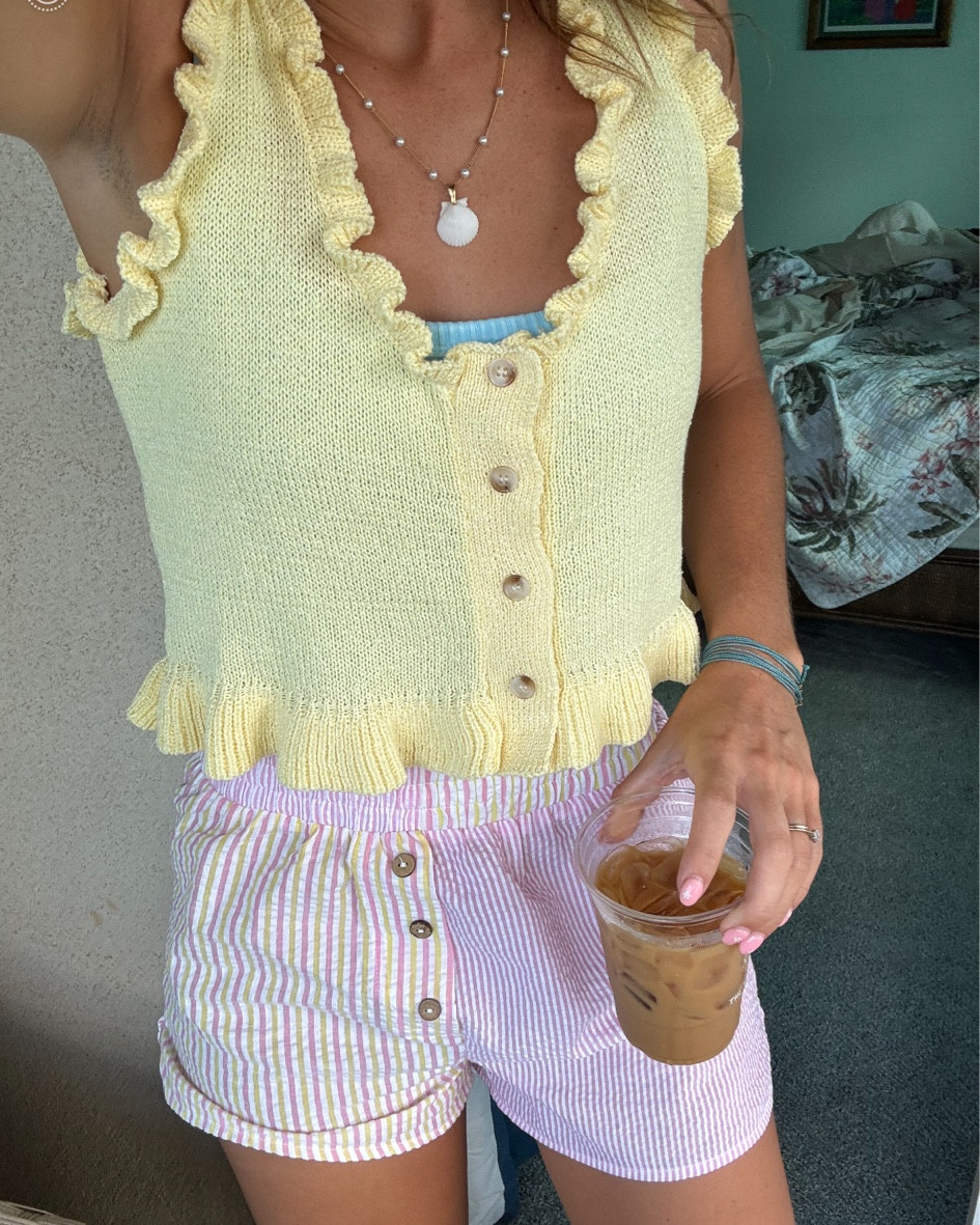got a ton of questions on this outfit from my lulus video!! top and bottom are both from lulu’s:) 

code: NATALIEZ20 

boxer shorts, summer outfit, vacation outfit, tank top, butter yellow 

#LTKSeasonal #LTKStyleTip #LTKSaleAlert