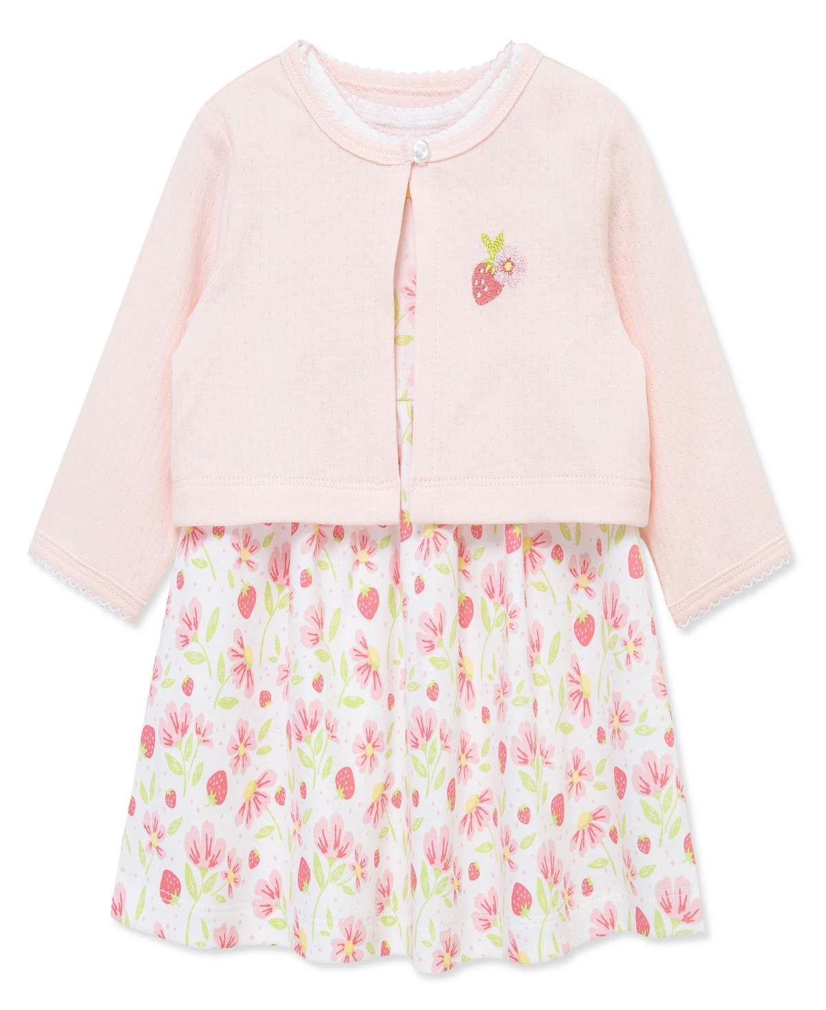 Little Me Baby Girls' Short-Sleeve Dress, Cardigan and Diaper Cover, 3-Piece Set - Bright Pink | Macy's