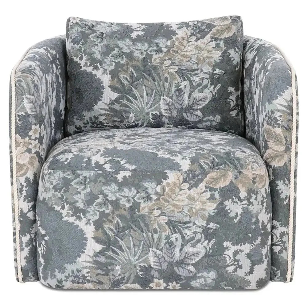 Erin Updated Traditional Blue Tapestry Swivel Arm Chair | Kathy Kuo Home