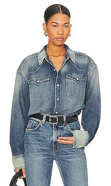 RE/DONE Orginal Oversized Western Shirt in Distressed Indigo from Revolve.com | Revolve Clothing (Global)