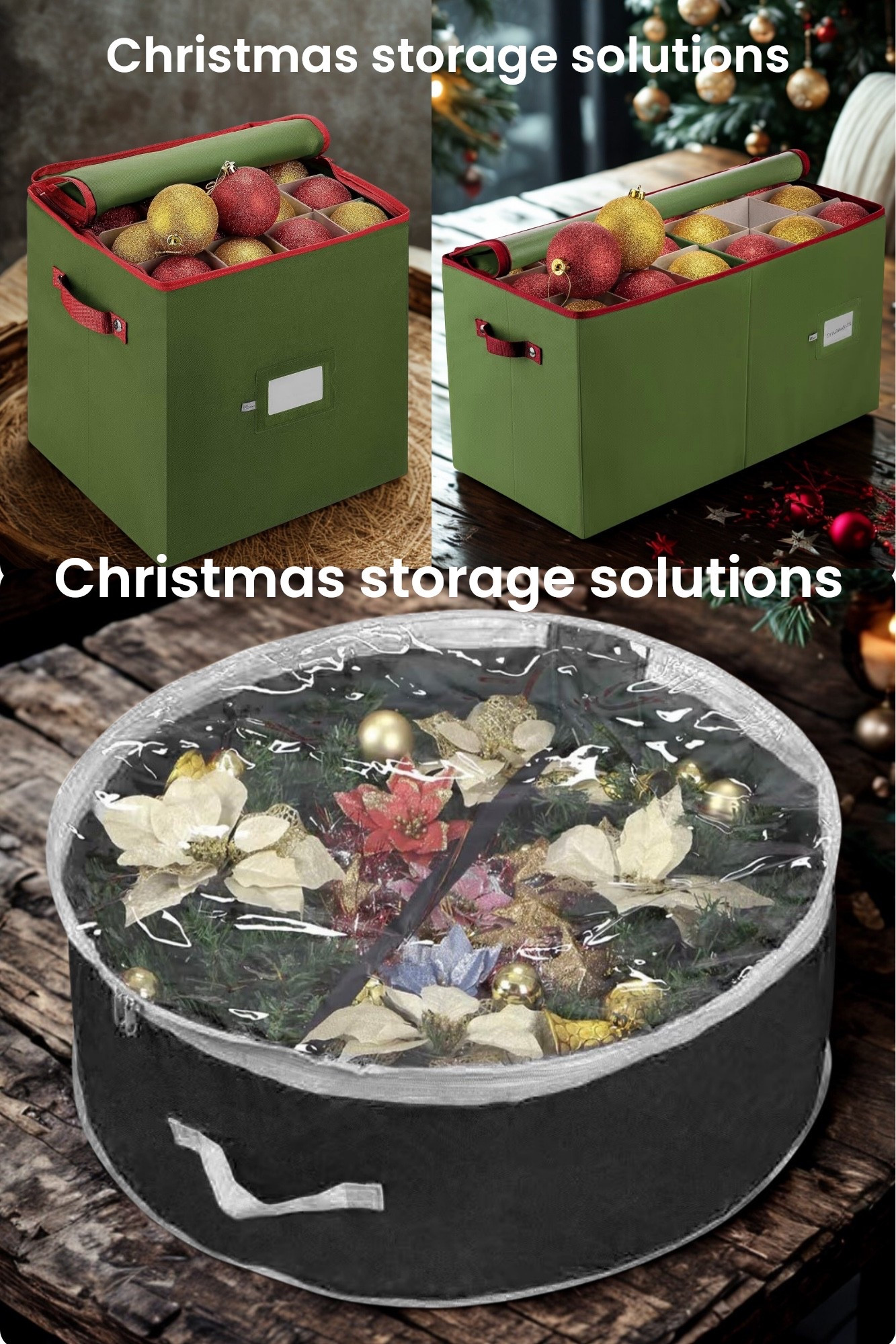 This wreath storage bag with zipper is so roomy and holds at least five 36” wreaths, even more if some are smaller. I have the 36” bag and the quality is great. This is the fourth season I’ve had mine. I just ordered a few of the Christmas ornament storage boxes. I made sure to order two of the boxes that hold 54 of the larger 4” ornaments. The square container holds 64 3” ornaments and is on sale for only $12.99! I’m excited to finally get all my ornaments organized this season!