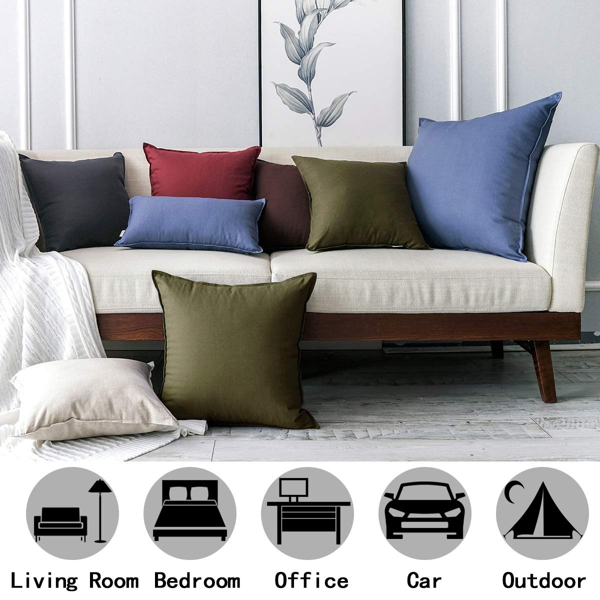 Jeanerlor 18"x18" Solid Cotton Linen Decoration Green Throw Pillow Case with Zipper Cushion Case ... | Amazon (US)