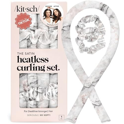 Kitsch Satin Heatless Curling Set – Heatless Curls Overnight with 34" Hair Curler & 2 Satin Scrunchies – Comfortable Hair Curlers to Sleep In for Frizz-Free, No Heat Damage Styling - Marble | Amazon (US)