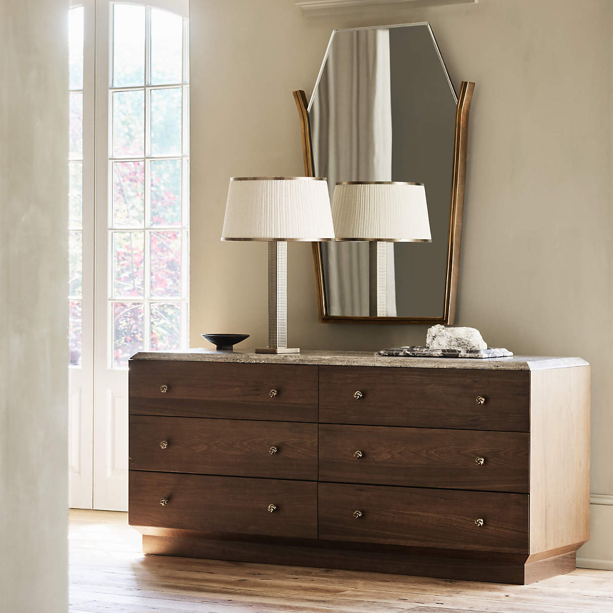 Fusao 66" Stone and Wood 6-Drawer Dresser by Jeremiah Brent + Reviews | Crate & Barrel | Crate & Barrel