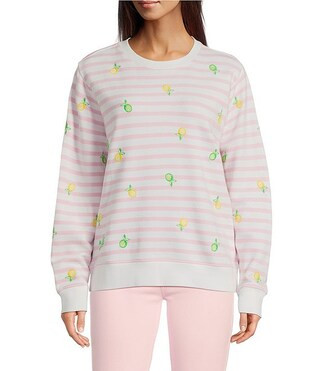 Ballad Stripe Print Embroidered Crew Neck Long Sleeve Sweatshirt | Dillard's