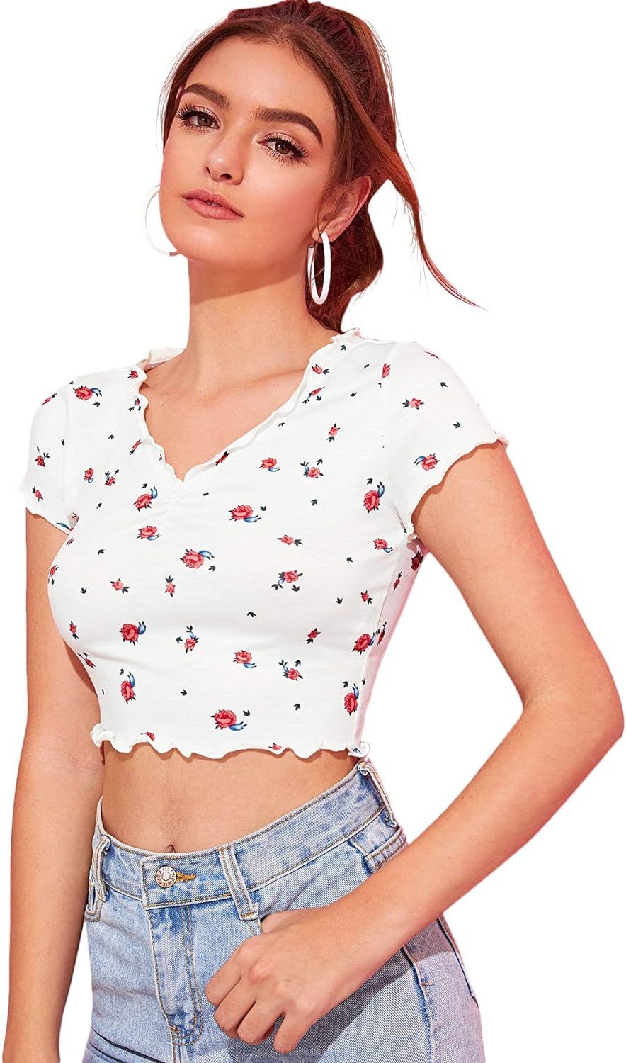 SweatyRocks Women's Basic Crop Top Short Sleeve Round Neck Tee T-Shirt | Amazon (US)