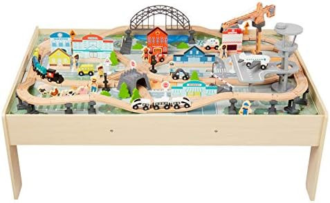 Amazon Basics Wooden Train Set and Interactive Play Table for Kids, 47 x 33 x 20 Inches - 120-Pie... | Amazon (US)