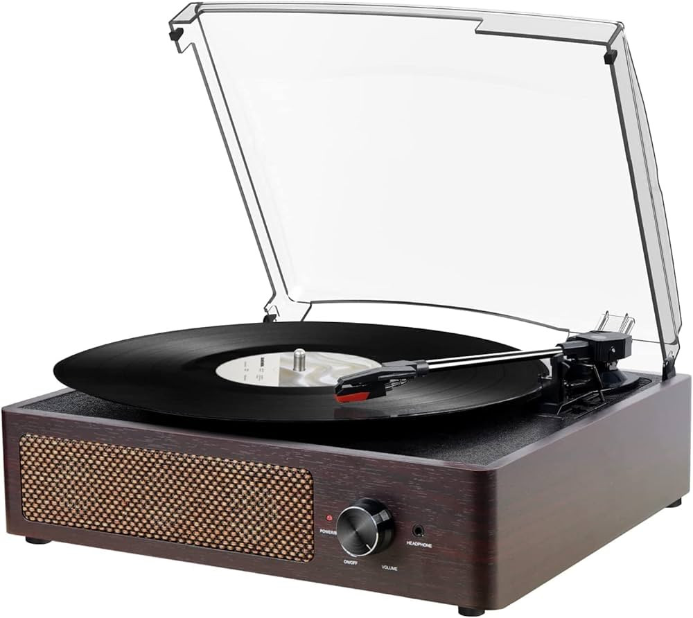 Vinyl Record Player Turntable with Built-in Bluetooth Receiver & 2 Stereo Speakers, 3 Speed 3 Size P | Amazon (US)