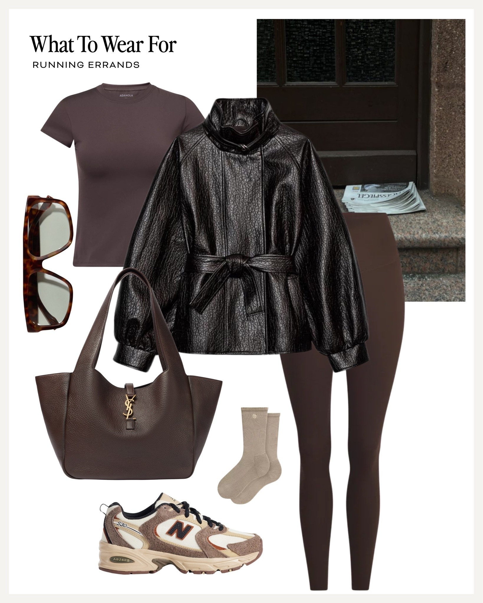 Running errands 👟 

Brown leggings, leather jacket, athleisure, new balance trainers, brown Saint Laurent tote bag

#LTKuk #LTKautumn