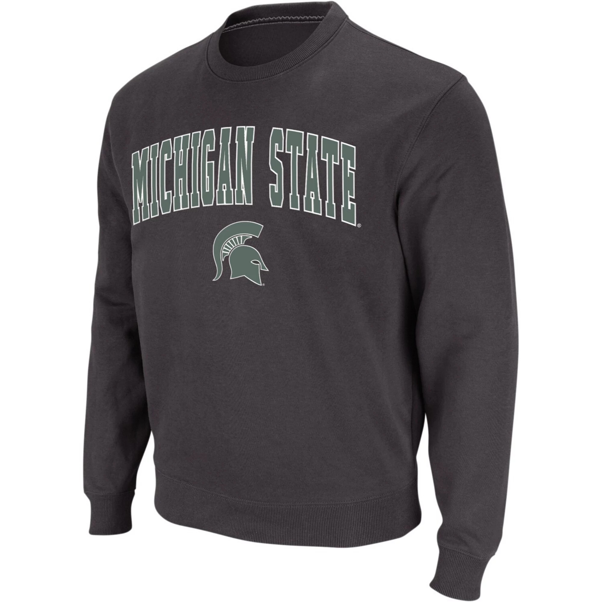Men's Colosseum Charcoal Michigan State Spartans Arch & Logo Crew Neck Sweatshirt | Kohl's
