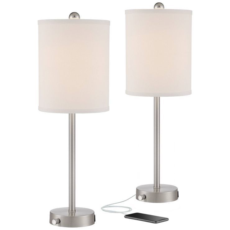 360 Lighting Modern Table Lamps 23.75" High Set of 2 with Dimmable USB and Outlet Brushed Nickel ... | Target