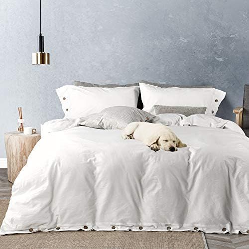 JELLYMONI King Size Pure White 100% Washed Cotton Duvet Cover Set, 3 Pieces Luxury Soft Bedding S... | Amazon (US)