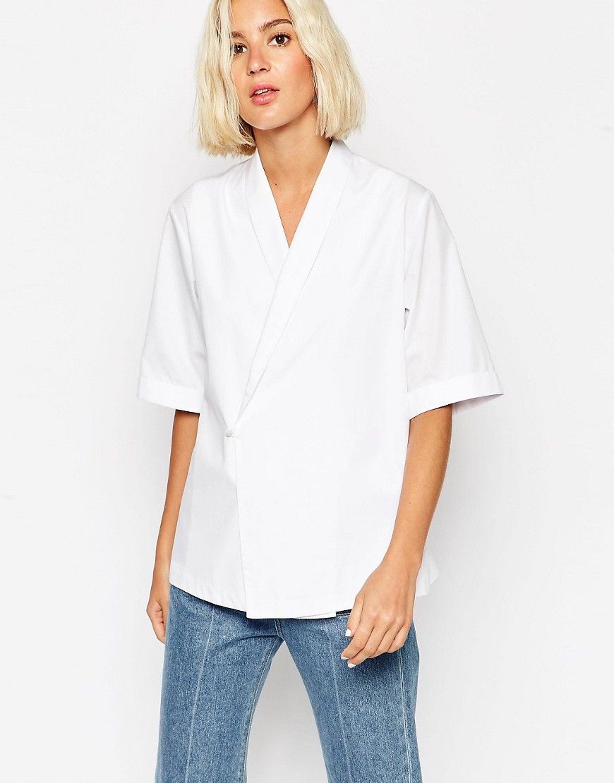 ASOS White Cotton Wrap Front Shirt - White | ASOS UK