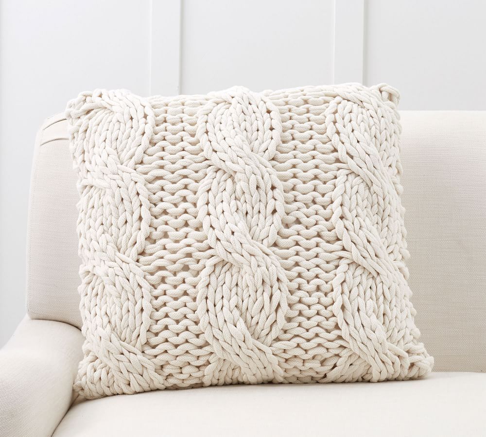 Colossal Handknit Pillow Cover, 24 x 24&amp;quot;, Ivory | Pottery Barn (US)