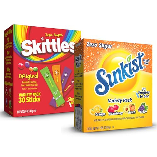 Sunkist Soda & Skittles Original Variety Pack,60 Count, Singles To Go Powdered Drink Mix, Zero Sugar, Low Calories Soda and Original Drink mix | Amazon (US)