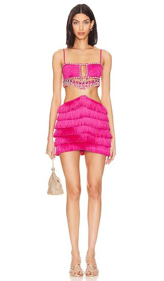 Beaded Fringe Mini Dress in Pop Pink | Revolve Clothing (Global)
