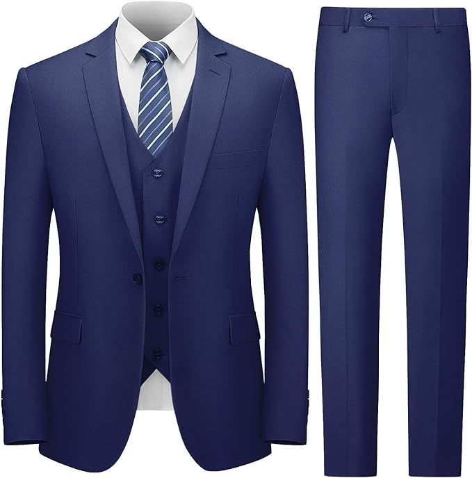Cooper & Nelson Men's Suit Slim Fit, 3 Piece Suits for Men, One Button Solid Jacket Vest Pants wi... | Amazon (US)