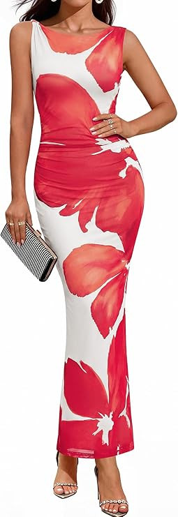 BTFBM Women Floral Cocktail Wedding Guest Dress Summer Spring 2026 Twist Strap Bodycon Mesh Beach... | Amazon (US)