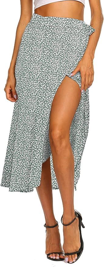 Newchoice Women's Boho Leopard Skirt High Low Split Summer Beach Midi Wrap Skirts | Amazon (US)