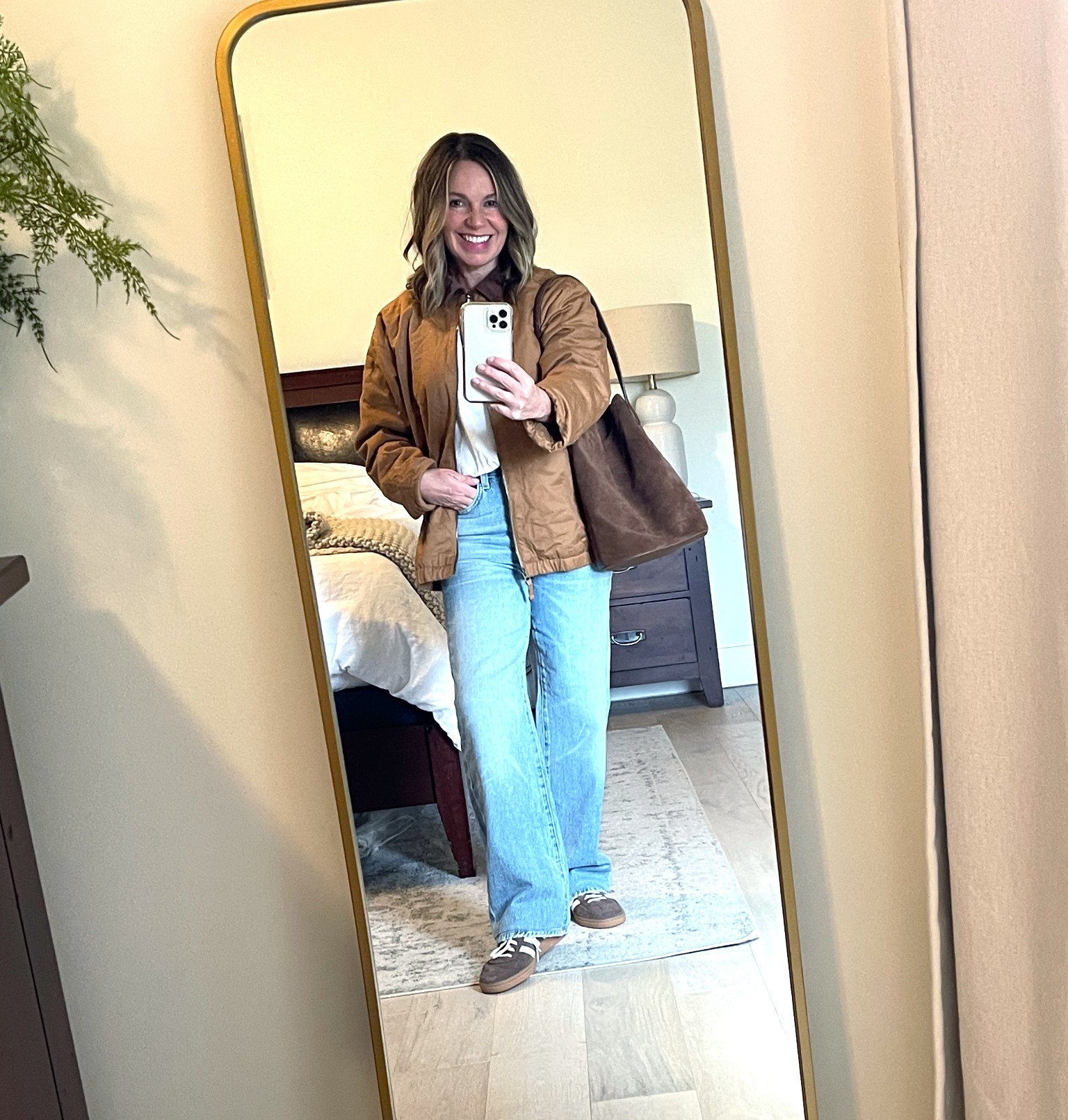 Barn jacket find / easy outfit!! This is from the boys section, on SALEunder $30 and has a cozy fleece lining!! 
#petite #LTKOver50 #barnjacket

For ref:
Jeans - COH Sz 23
Jacket - Boys XL (roomy)
Sneakers - Adidas Handball Spezial, 6
Bucket Bag - JCrew, last season 


#LTKSaleAlert #LTKFindsUnder50 #LTKPetite