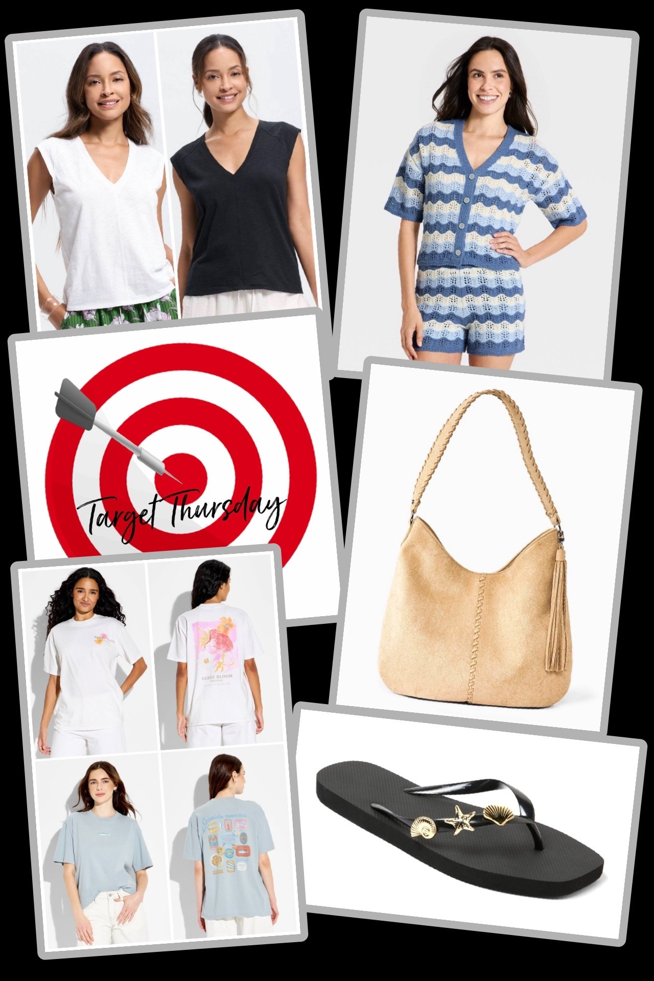 Time for Target Thursday, a round up of fantastic New Arrivals worth checking out! 🎯

🎯 Universal Thread Women’s Cap Sleeve V-Neck T-Shirt - new item that is a perfect easy wardrobe staple. Incredibly soft fabric that’s lightweight and excellent for the warm weather months. Three colors available at a super affordable price point! 

🎯Wild Fable Women’s Oversized Short Sleeve Crewneck Graphic Tees - the cutest graphic tees just launched at Target - and they’re only $15! 🌸 🌊 The oversized fit of these is so comfy and will be perfect for those hot days when loose clothing is so nice ☀️ Fun graphic tees like this are an easy way to feel pulled together with any basic bottoms. I recommend sizing down one!

🎯 Universal Thread Women’s Short Sleeve Crochet Sweater - if you’re eyeing this up, grab while you see it in stock because it’s gone viral on social media and is hard to find! So pretty in person - these blue shades are having a major moment right now (available in tan as well). Made of a super soft fabric that has the prettiest detailing!

🎯 Universal Thread Western Faux Suede Purse - Target’s #1 selling purse of the season is now available in tan! So chic, and has tons of room for anything and everything. The fringe and braided detailing gives the bag a subtle Western vibe - a fun take on a classic style. 

🎯 Shade & Shore Women’s Luz Flup Flop Sandals - these are the cutest flip flops 🩴 and they’re only $12! Not surprising that they’ve flown since launching - the shell detailing is so fun 🐚 and black can go with anything. Available in whole sizes.

#target #targetthursday #targetfinds #targetstyle

#LTKActive #LTKootd #LTKSeasonal