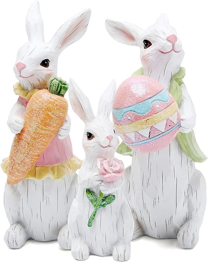 Hodao Easter Bunny Decorations Spring Indoor Home Decor Bunny Figurines (Easter White Bunny Famil... | Amazon (US)