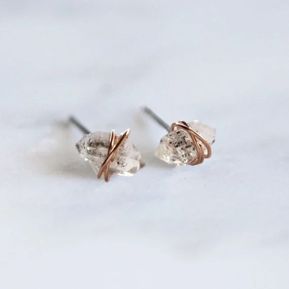 Herkimer Diamond Studs, Cute Earrings, Quartz Crystal Earrings, Minimalist Jewelry, April Birthst... | Etsy (US)