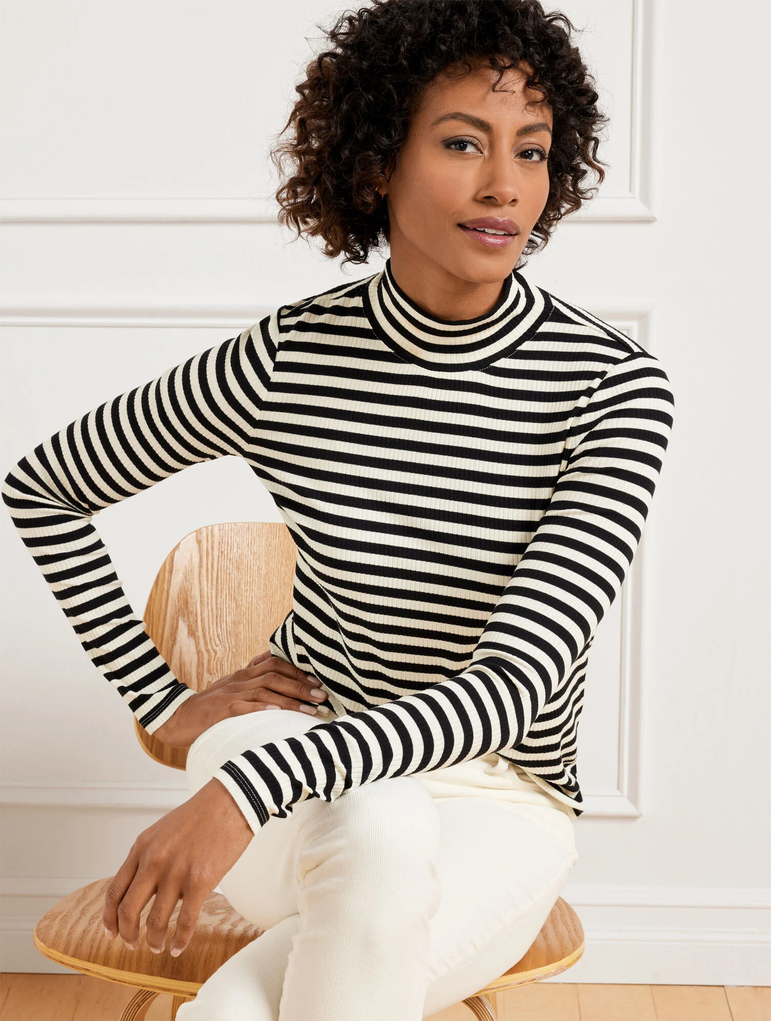 Ribbed Mockneck Tee - Elodie Stripe | Talbots