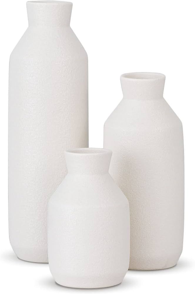 Labcosi Flower Vase for Living Room Decor, Ceramic Vase for Farmhouse Décor, White Vases for Shelf,  | Amazon (US)