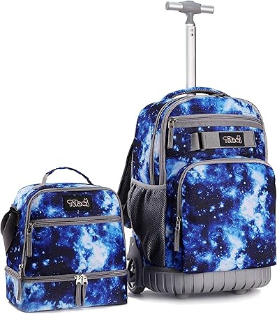 Tilami Rolling Backpack 19 inch with Lunch Bag Wheeled Laptop Backpack, Galaxy Blue | Amazon (US)