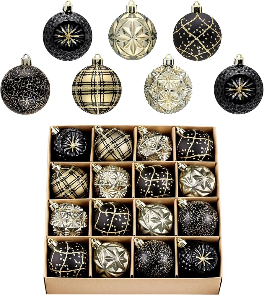 Valery Madelyn Fall Ornaments for Christmas Trees, 16ct Black and Gold Shatterproof Christmas Tree Decorations, 2.36 Inches Luxury Hanging Ball Ornaments for Thanksgiving Autumn Harvest | Amazon (US)
