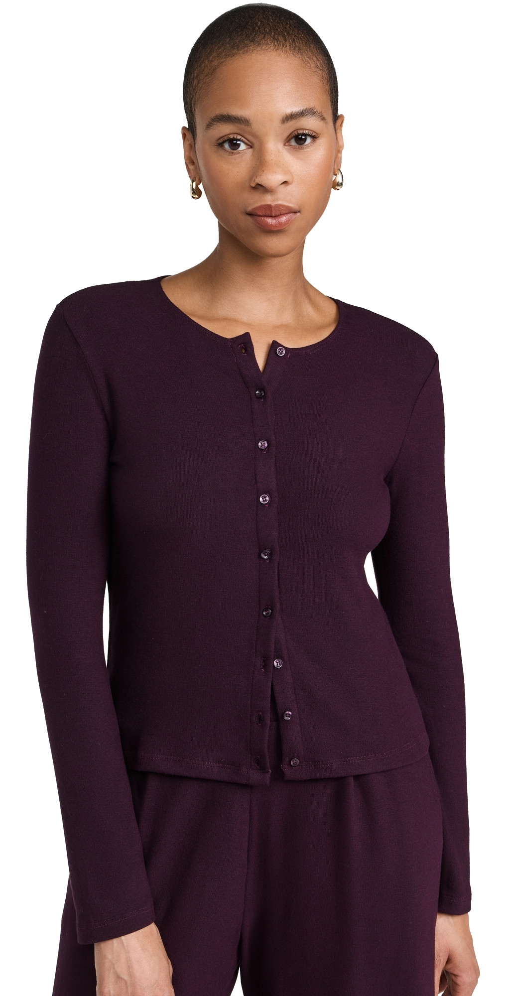 Leset Lauren Classic Cardigan Dark Berry XS | Shopbop