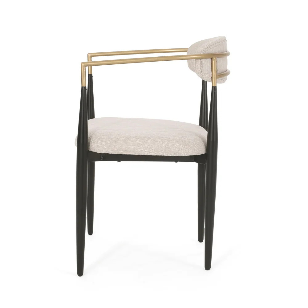 Elmore Fabric Upholstered Iron Dining Chairs (Set of 2) by Christopher Knight Home - Beige/ Black... | Bed Bath & Beyond