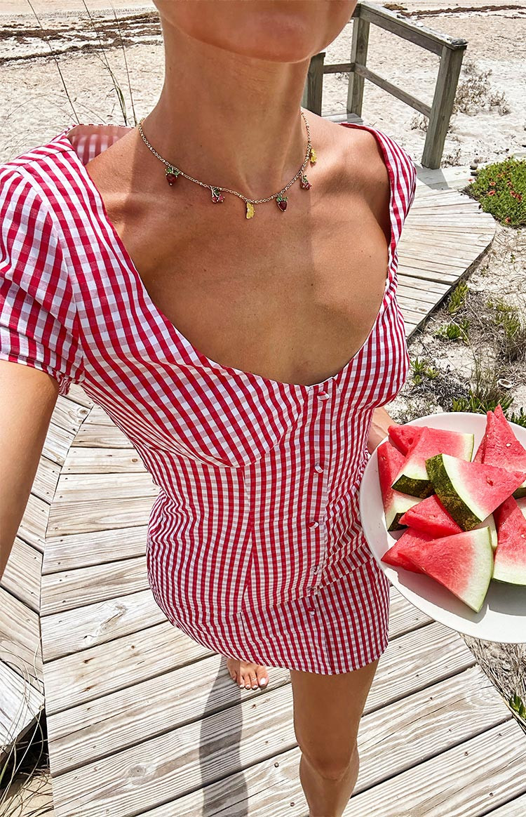 Lauree Red Gingham Button Front Mini Dress | Beginning Boutique | Beginning Boutique (US)