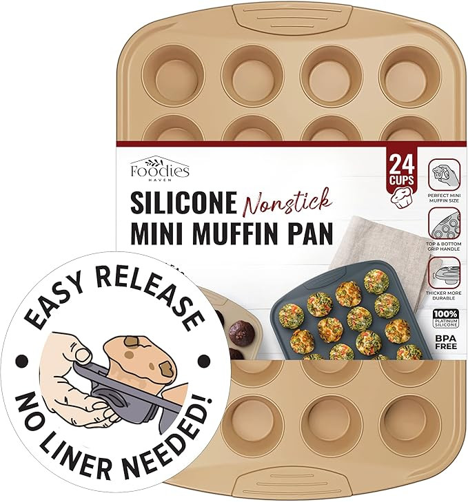 FOODIES HAVEN Silicone Mini Muffin Pans for Baking 24-Cup Nonstick Mini Cupcake Molds for Egg Bit... | Amazon (US)