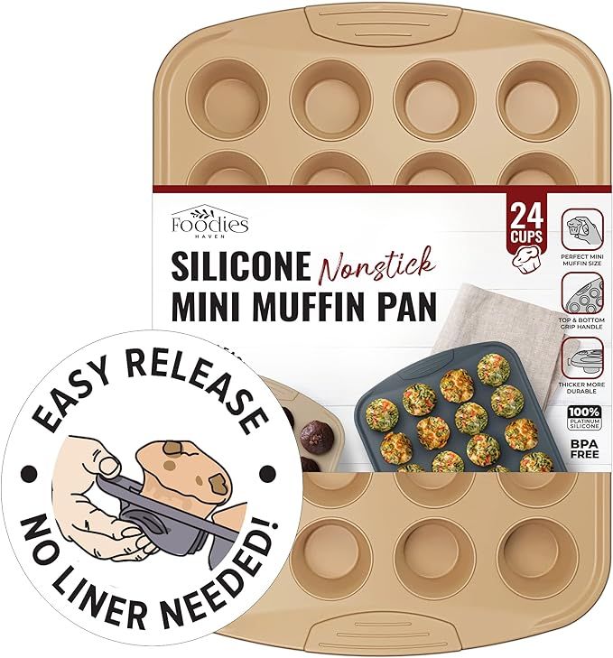 FOODIES HAVEN Silicone Mini Muffin Pans for Baking 24-Cup Nonstick Mini Cupcake Molds for Egg Bit... | Amazon (US)